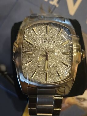 Invicta Silver Glitter Dial Watch with Gold Accents